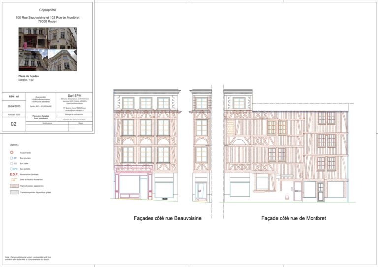 Façades extérieures sur rues Beauvoisine et Monbret-Plan de façades - Extérieures 1-50e A1